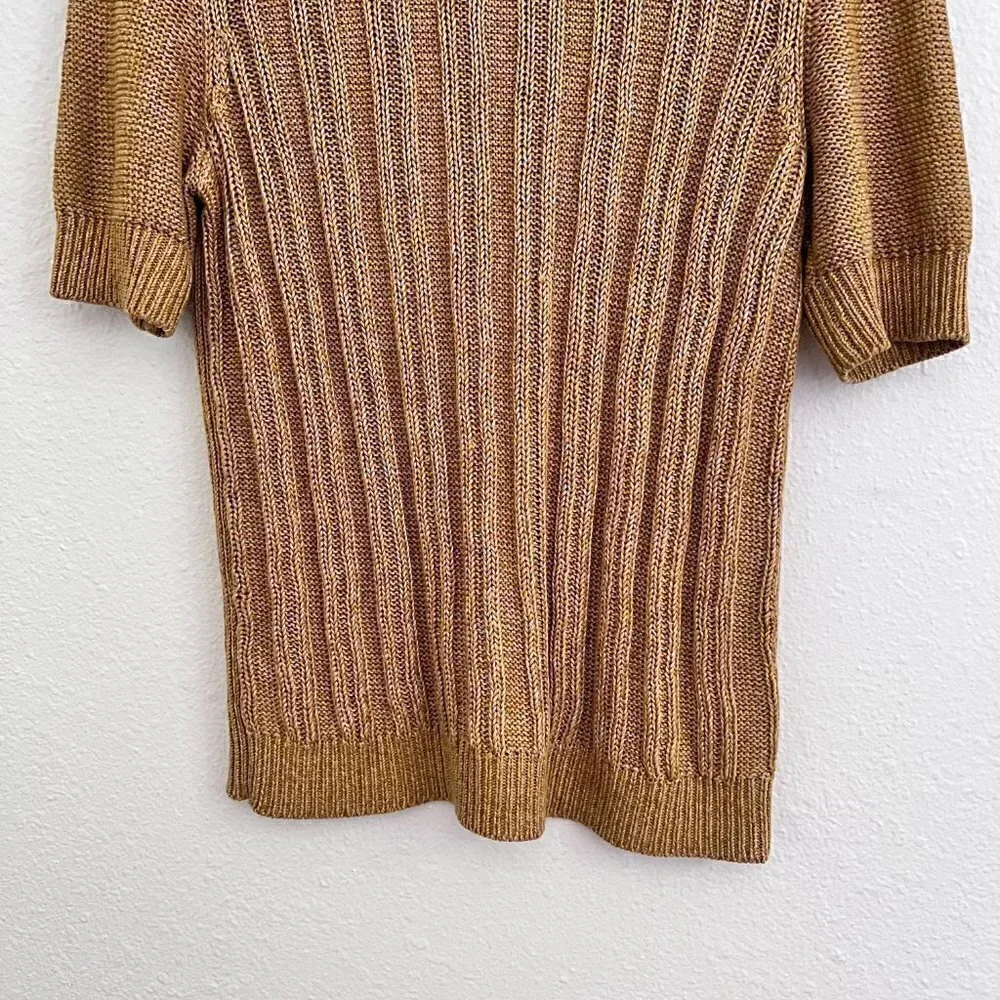 Tory Burch Yellow Linen Knit Short Sleeve Sweater Tee S‌‌‌‌‌